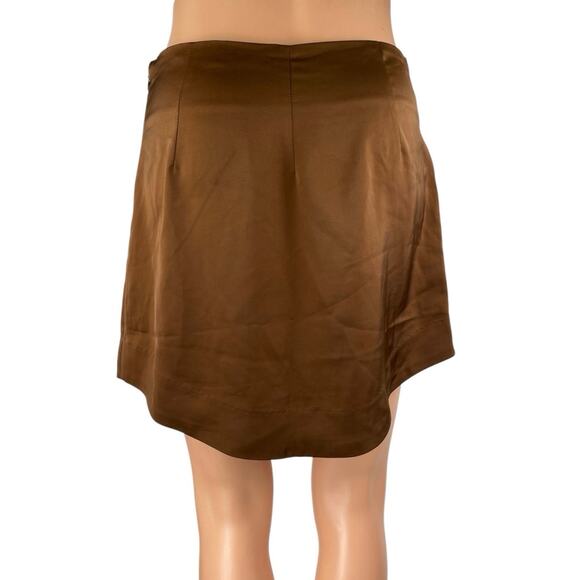 Emory Park Women's Brown Silky Satin Zipper Mini Pencil A-Line Slip Skirt Size M - Picture 3 of 5